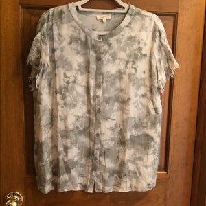 Mystree Sage and Cream Tie-Dye Button Front Top